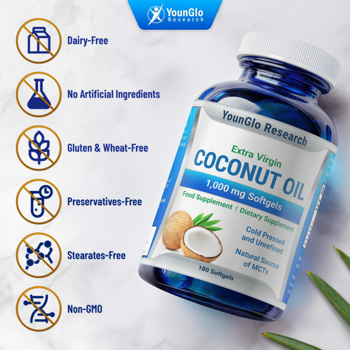 Cápsulas De Óleo De Coco Younglo Research 1000 Mg 180 Cápsul - Imagem 4
