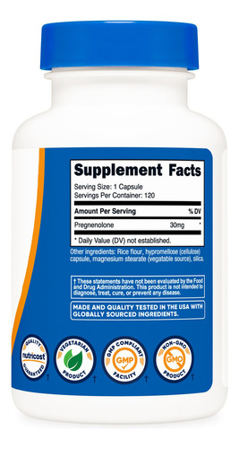 Suplemento Nutricost Pregnenolona 30mg 120 Cápsulas - Imagem 5