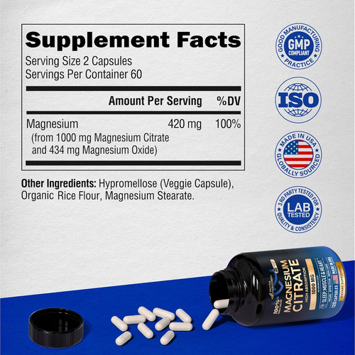 Cápsulas De Citrato De Magnésio 1000mg Suplemento De Al... - Imagem 6