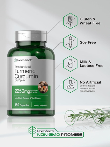 Horbäach Turmeric Curcumin Supplement 2250mg 180 Caps... - Imagem 5