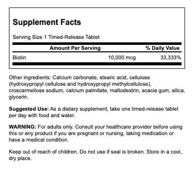 Swanson Biotina - Liberação Cronometrada 10.000 Mcg 60 Guias - Imagem 3