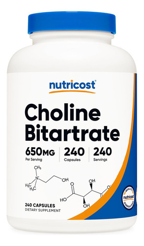 Bitartrato De Colina Nutricost 650 Mg 240 Cápsulas Sem Omg