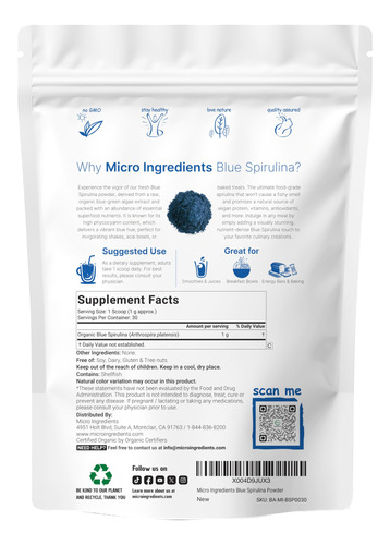 Microingredientes Em Pó De Espirulina Azul 30 Porções 30g - Imagem 2