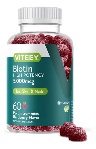 Gomas De Biotina Viteey 5.000 Mcg Para Cabelo Pele E Unhas