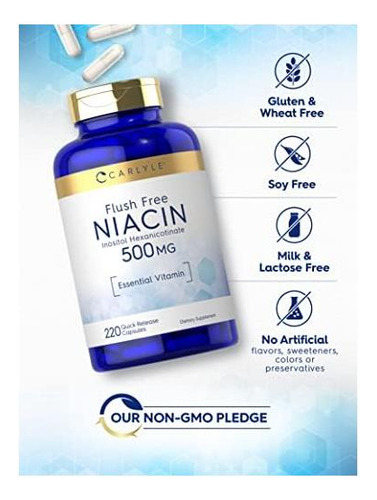 Carlyle Niacin Flush Free 500mg 220 Cápsulas Vitamina Es - Imagem 4