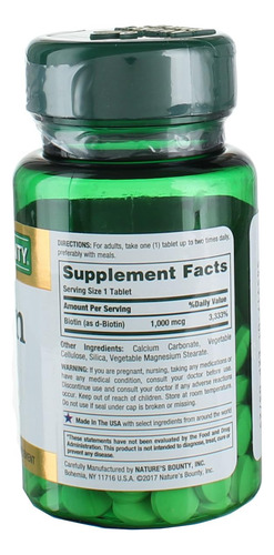 Suplemento Nature"s Bounty Biotina 1000mcg Comprimidos 100x - Imagem 3