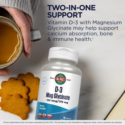 Suplemento Kal De Vitamina D3 E Glicinato De Magnésio 90 Veg - Imagem 5
