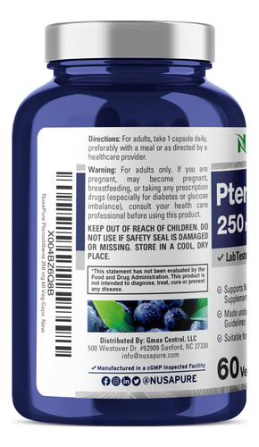 Suplemento Nusapure Pterostilbene 250 Mg 60 Cápsulas Vegetai - Imagem 3