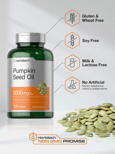 Óleo De Semente De Abóbora Horbäach 3000mg 120 Cápsulas - Imagem 4