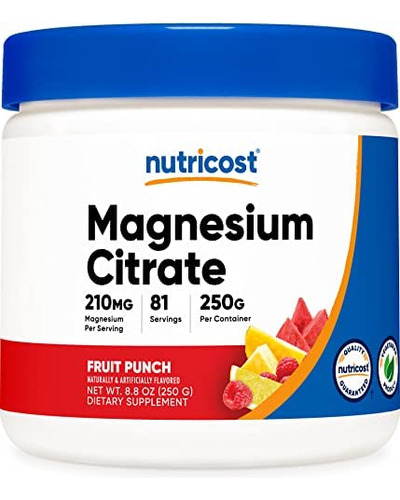 Pó De Citrato De Magnésio Nutricost (ponche De Frutas 250