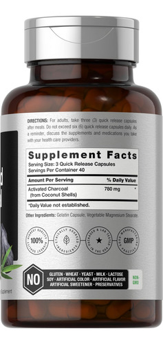 Comprimidos De Carvão Horbäach 780mg 120 Cápsulas Carvão