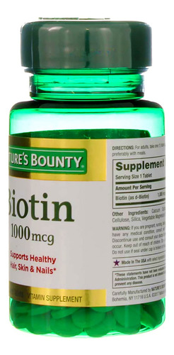 Suplemento Nature"s Bounty Biotina 1000mcg Comprimidos 100x - Imagem 5
