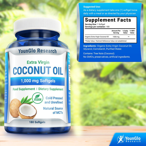 Cápsulas De Óleo De Coco Younglo Research 1000 Mg 180 Cápsul - Imagem 7