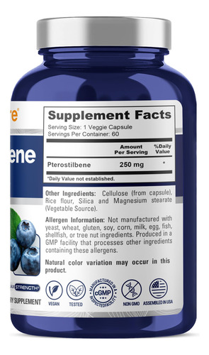 Suplemento Nusapure Pterostilbene 250 Mg 60 Cápsulas Vegetai - Imagem 2