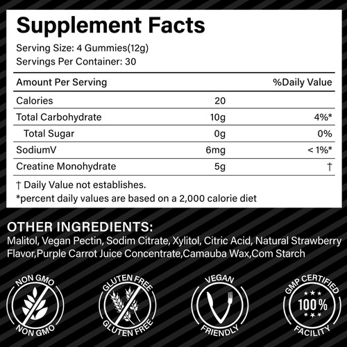 Gomas De Creatina Para Homens E Mulheres 120 Unid 5000 Mg - Imagem 7