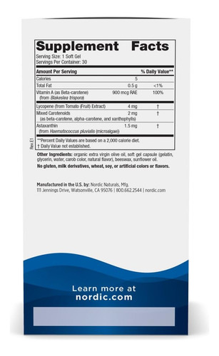 Suplemento Nordic Naturals Vitamina A + Carotenóides 30 Soft - Imagem 2