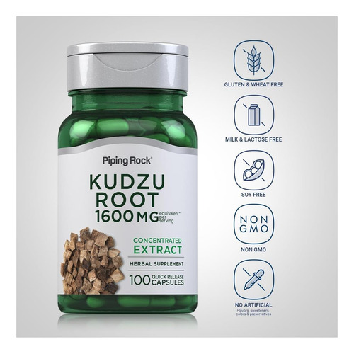 Extrato De Raiz De Piping Rock Kudzu 1600mg 100 Cápsulas - Imagem 3