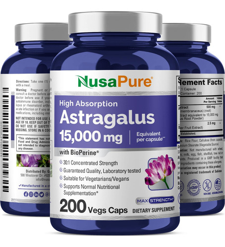 Nusapure Astrágalo 15.000 Mg Por Cápsula 200 Cápsulas - Imagem 5