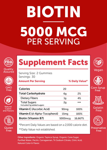 Suplemento De Gomas De Biotina Lunakai 5000mcg Com Vitamina - Imagem 5