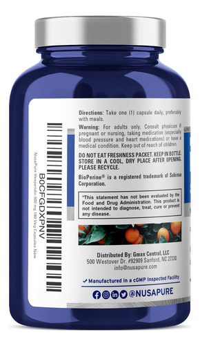 Suplemento Nusapure Hesperidin 500 Mg 180 Cápsulas Vegetais - Imagem 3