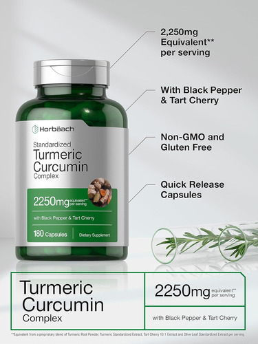 Horbäach Turmeric Curcumin Supplement 2250mg 180 Caps... - Imagem 4