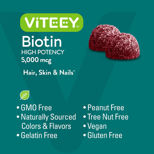 Gomas De Biotina Viteey 5.000 Mcg Para Cabelo Pele E Unhas - Imagem 5