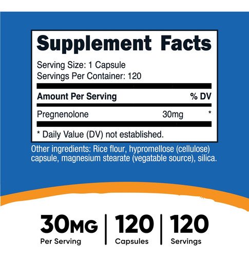Suplemento Nutricost Pregnenolona 30mg 120 Cápsulas - Imagem 2
