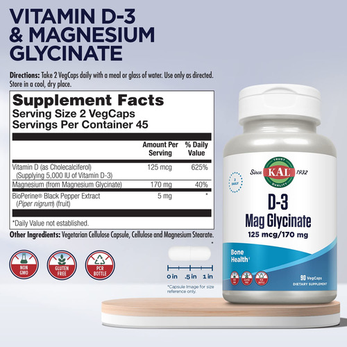 Suplemento Kal De Vitamina D3 E Glicinato De Magnésio 90 Veg - Imagem 2