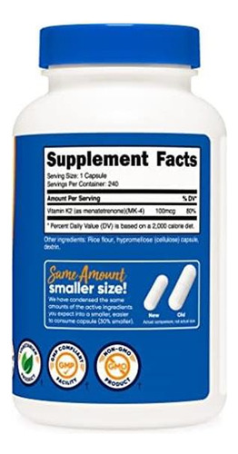 Nutricost Vitamina K2 (mk4) 240 Cápsulas (100mcg) - Sem Glút - Imagem 4