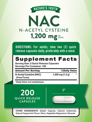 Suplemento Nature"s Truth N-acetilcisteína 1.200 Mg 200 - Imagem 2
