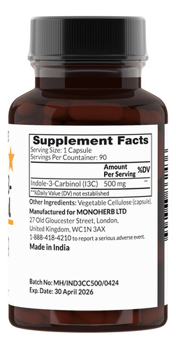 Monoherb Indole-3-carbinol 500 Mg - 90 Cápsulas Vegetarianas - Imagem 2