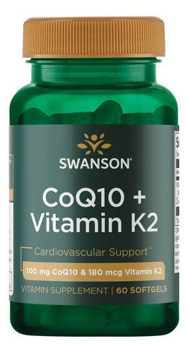 Suplemento Swanson Coq10+ Vitamina K2 60 Cápsulas Gelatinosa