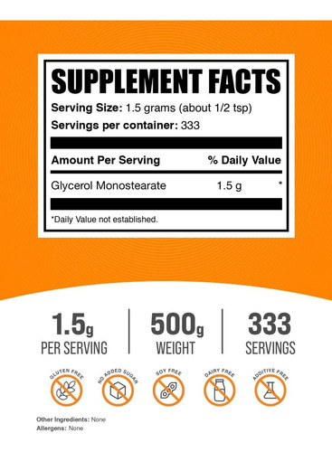 Suplemento Bulksupplements.com Monoestearato De Glicerol 500 - Imagem 2