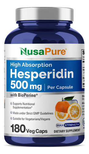 Suplemento Nusapure Hesperidin 500 Mg 180 Cápsulas Vegetais