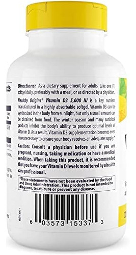 Vitamina D3 Saudável 5.000 Ui (sem Ogm Potência Suporte Ó - Imagem 3