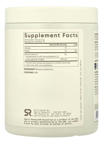 Colostro Em Pó Sports Research Immunity Support 75 Porções - Imagem 2