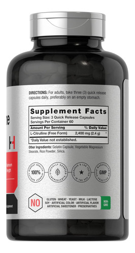 Horbäach L Citrulline Capsules 2400mg Por Porção 180 Conta - Imagem 2