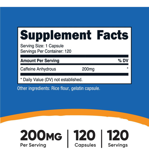 Pílulas De Cafeína De Nutricost 200mg 120 Cápsulas - Sem Gl - Imagem 2