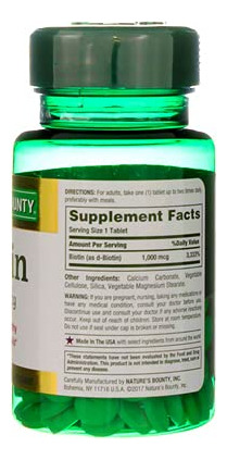 Suplemento Nature"s Bounty Biotina 1000mcg Comprimidos 100x - Imagem 7