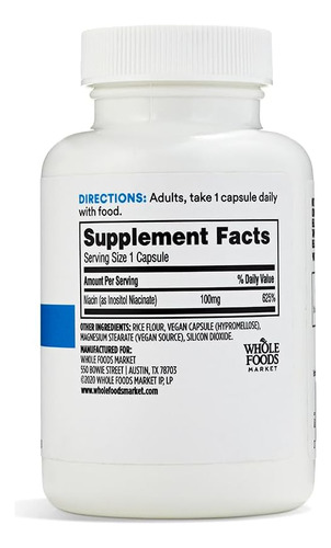 Niacina 100 Mg Suplemento 100 Cápsulas 365 Por Whole Foods - Imagem 2