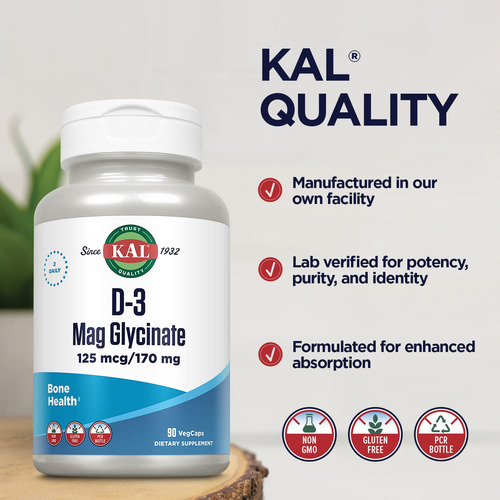 Suplemento Kal De Vitamina D3 E Glicinato De Magnésio 90 Veg - Imagem 4