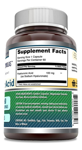 Amazing Nutrition Ácido Hialurônico 100mg 60 Cápsulas - Imagem 2