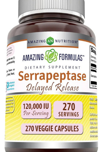 Amazing Nutrition Serrapeptasa 120000iu 270 Cápsulas Veganas - Imagem 3
