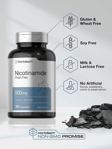 Horbäach Nicotinamida 500mg 180 Cápsulas Suplemento Diet - Imagem 4