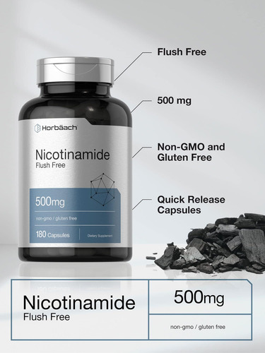 Horbäach Nicotinamida 500mg 180 Cápsulas Suplemento Diet - Imagem 3