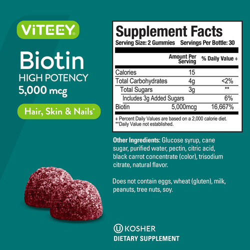 Gomas De Biotina Viteey 5.000 Mcg Para Cabelo Pele E Unhas - Imagem 4