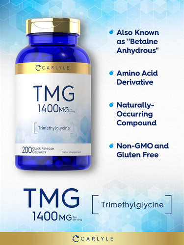 Suplemento Carlyle Tmg 1400mg 200 Cápsulas De Trimetilglic - Imagem 3