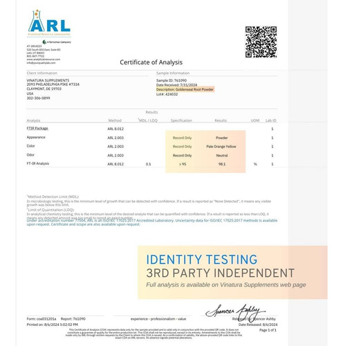 Pó De Raiz Goldenseal - 4 Onças 113 Porções * Feito E Testa - Imagem 10