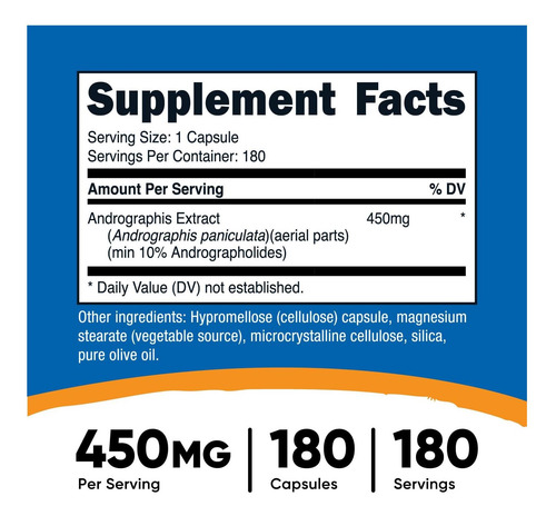 Extrato Nutricost Andrographis 450mg 180 Cápsulas Vegetaria - Imagem 2