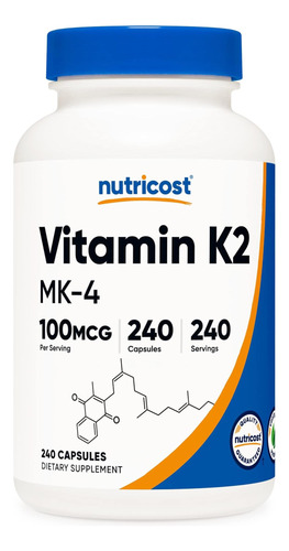 Nutricost Vitamina K2 (mk4) 240 Cápsulas (100mcg) - Sem Glút